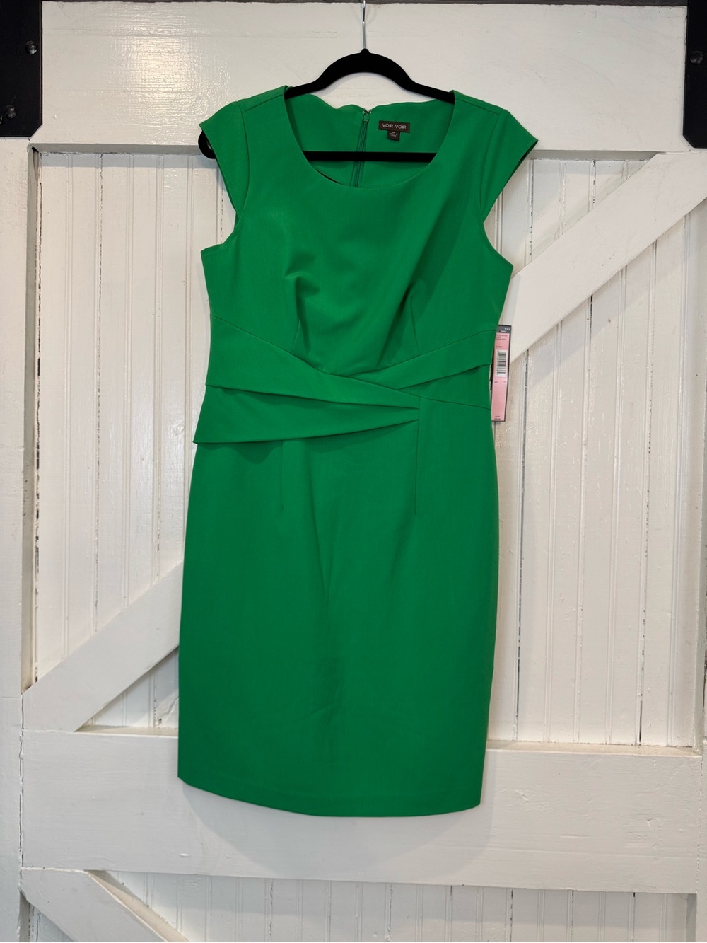 Voir Voir Emerald Green Cap-Sleeve Midi Sheath Dress - Picture 2 of 10